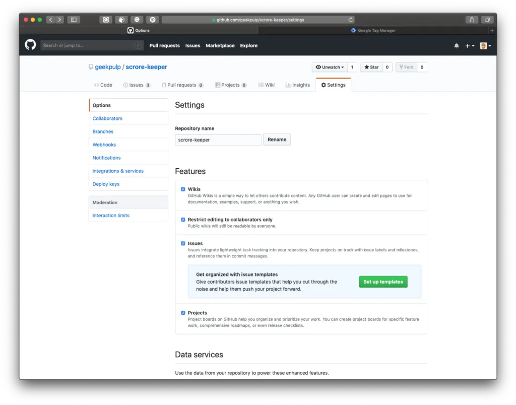 Click the "Set up templates" button in your repos settings tab to get started with issues templates