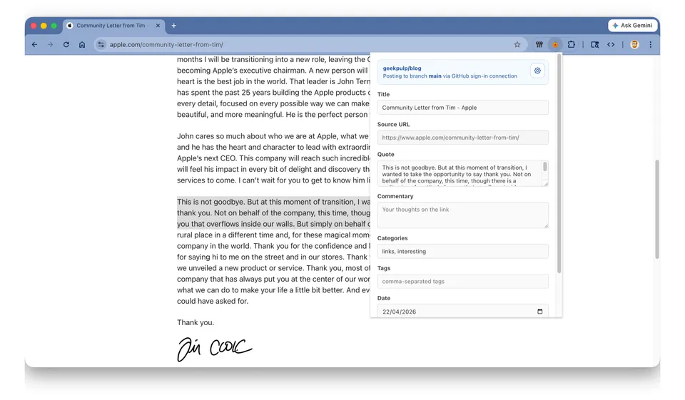 I Made a Thing: Pulp, a Chrome Extension for Quick Link Posts